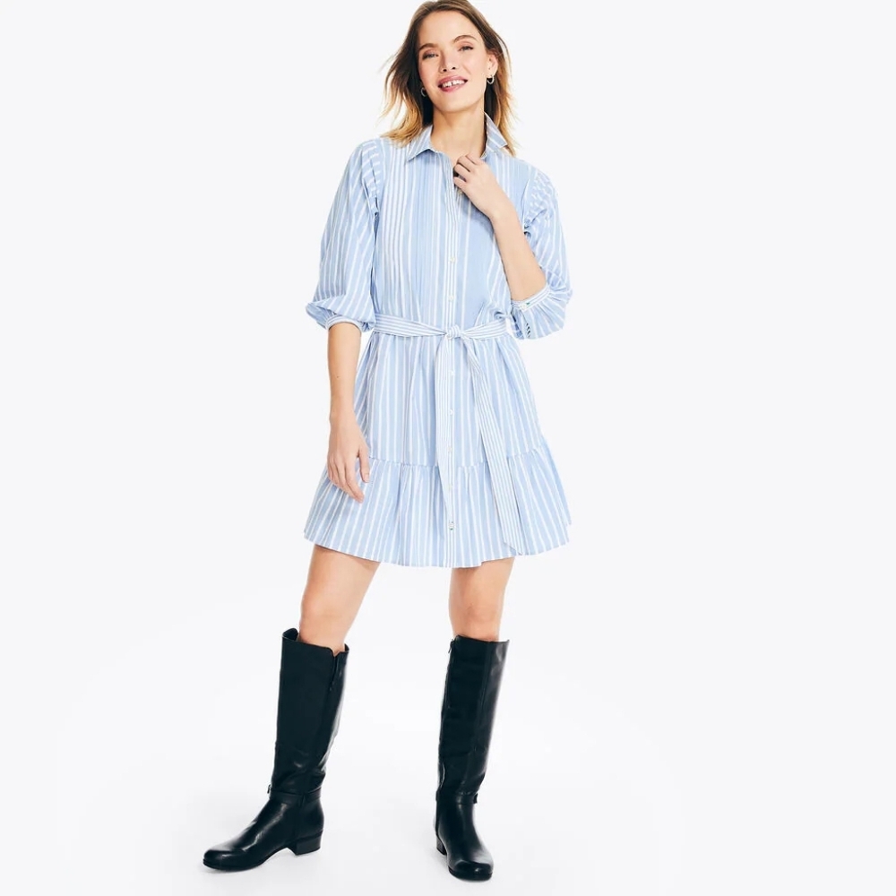 Nautica Blue & White Striped Tiered Shirt Dress - Size M / NWT